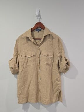 Marco Pecci Sand Beige Button-Front 100%  Linen Resortwear Shirt